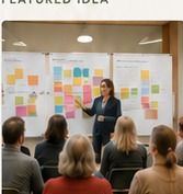 Community engagement session with participants and sticky notes